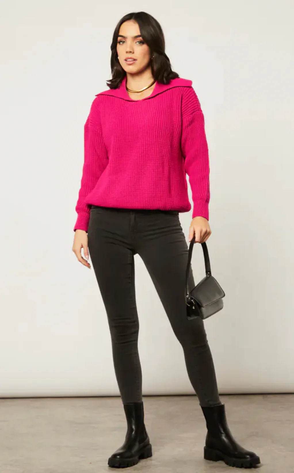 WIDE COLLAR OVERSIZE FUCHSIA JUMPER