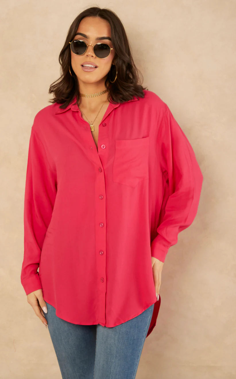 OVERSIZE SHIRT IN HOT PINK / FUCHSIA
